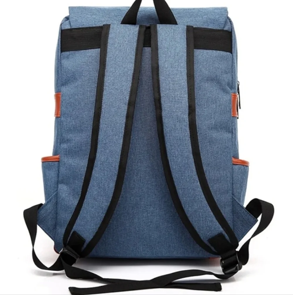 Stylish Blue and Brown Backpack Vintage Style NWOT